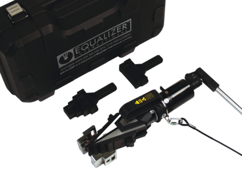 Hydrauliczny rozpierak do kołnierzy z wbudowaną pompą SW2025TI firmy Equalizer z zestawem bloków zabezpieczających, parą bloków stopniowych, linką zabezpieczającą i walizką transportową